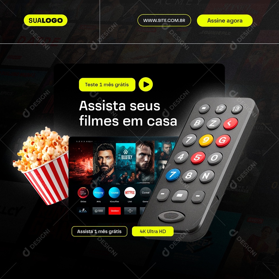 IPTV Assista seus Filmes em Casa Teste um Mês Grátis Social Media PSD Editável