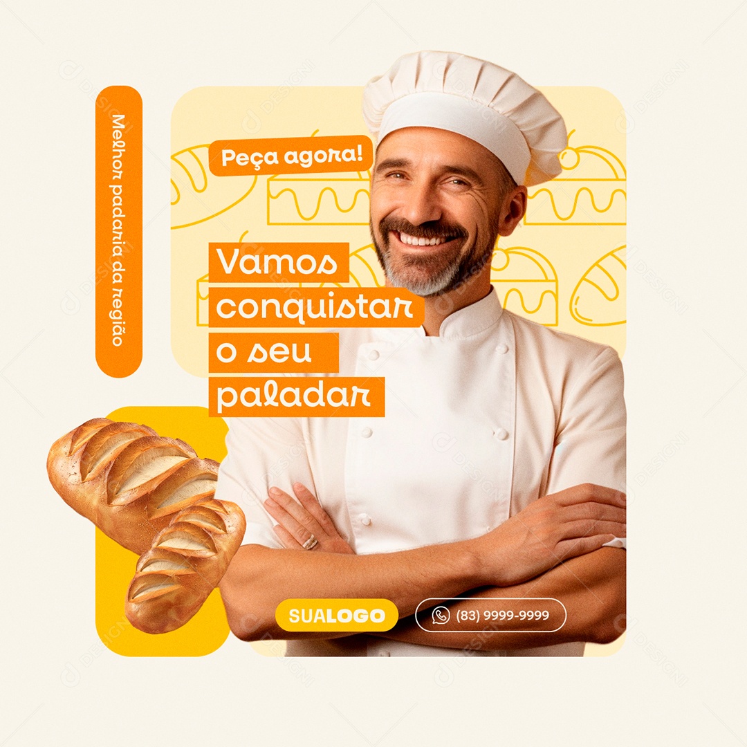 Padaria Peça agora Vamos Conquistar o seu Paladar Social Media PSD Editável