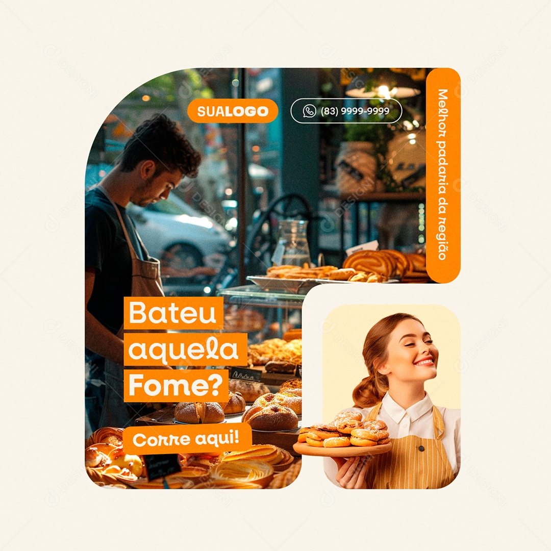Padaria Bateu aquela Fome corre Aqui Social Media PSD Editável