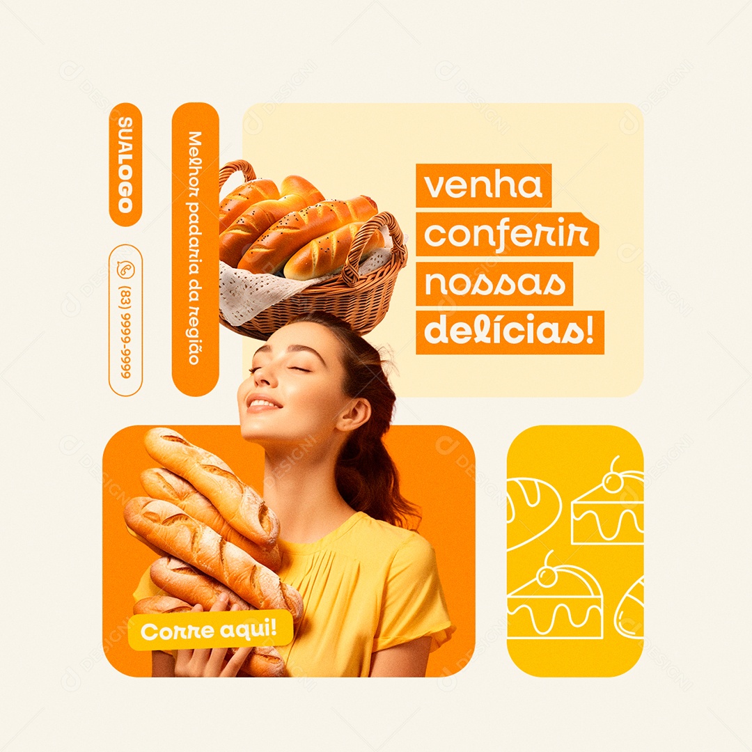 Padaria Venha Conferir nossas Delícias Social Media PSD Editável
