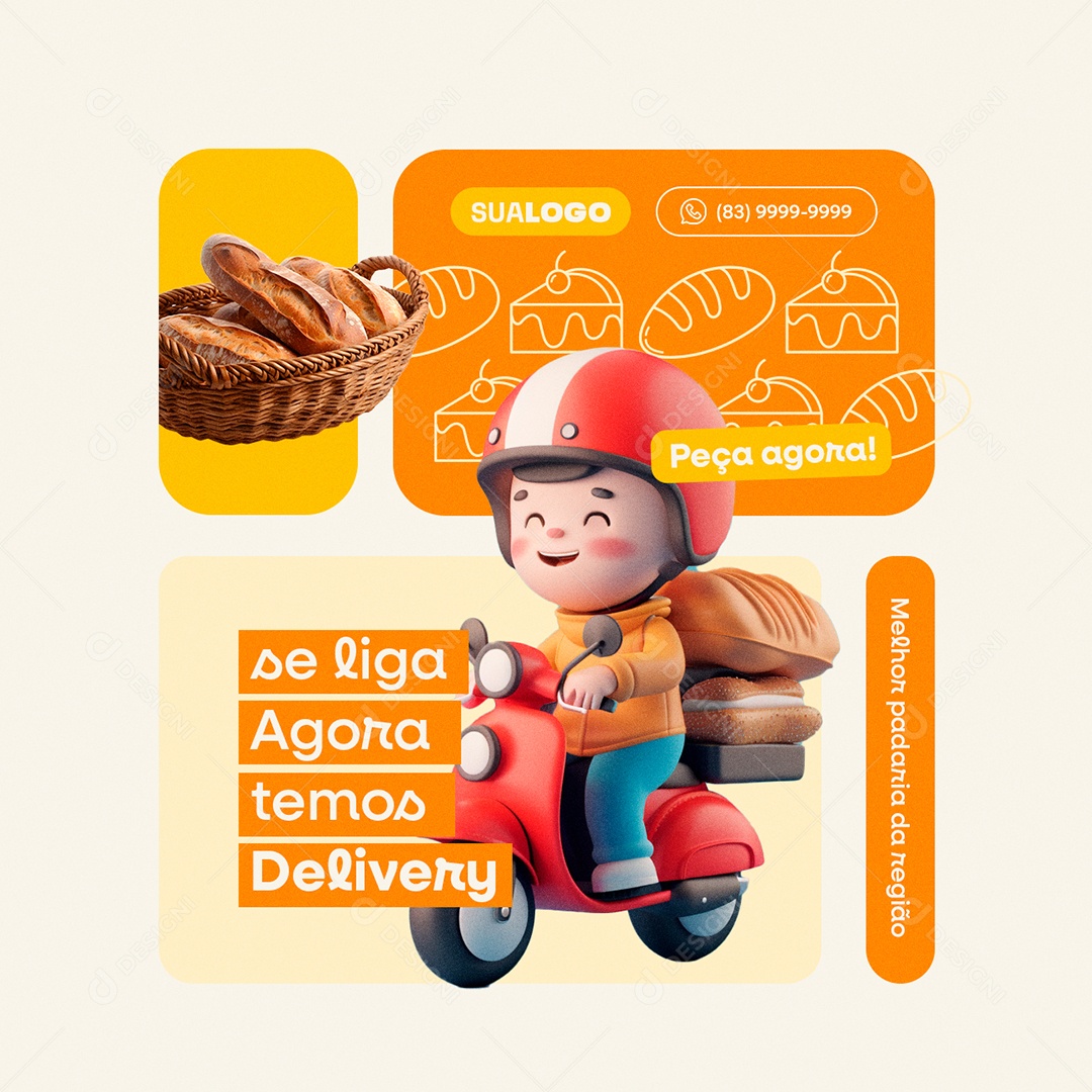 Padaria se Liga Agora temos Delivery Social Media PSD Editável