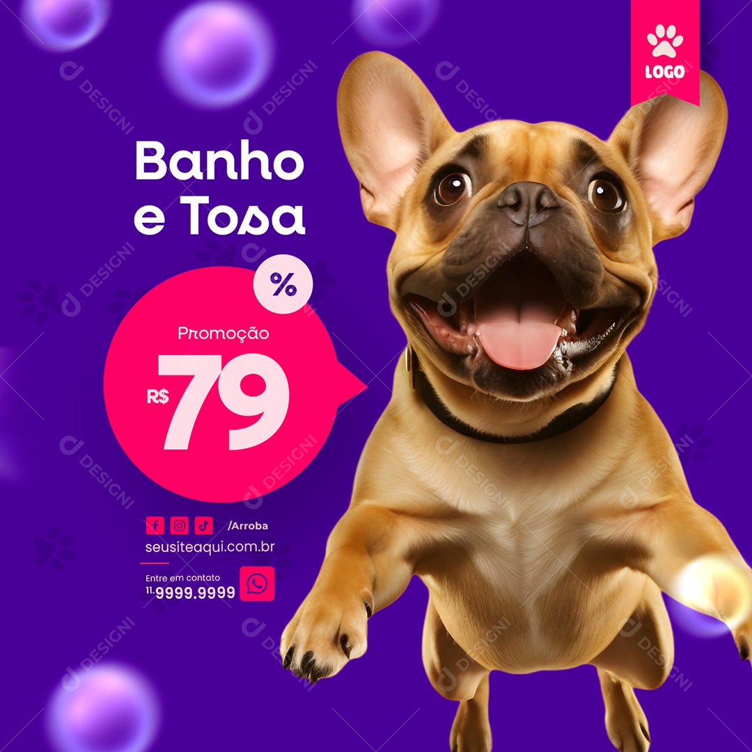 Petshop Banho e Tosa Promoção Social Media PSD Editável