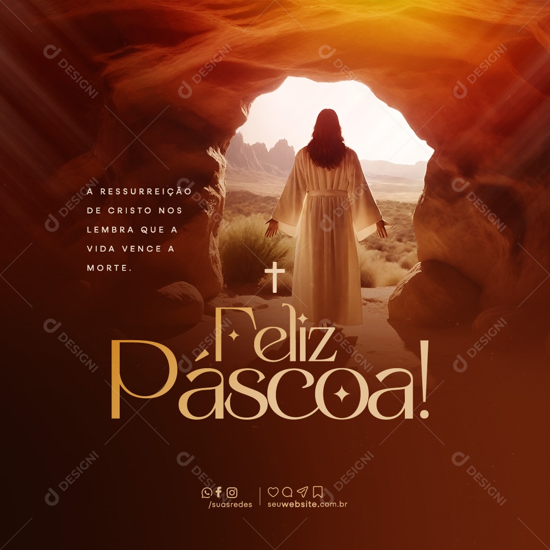Feliz Páscoa 31 de Março a Vida Vence a Morte Social Media PSD Editável