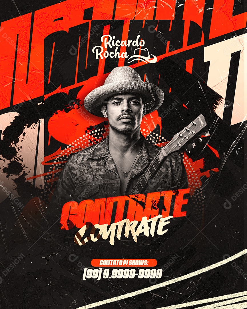 Flyer Ricardo Rocha Contrate Contato para Shows Social Media PSD Editável