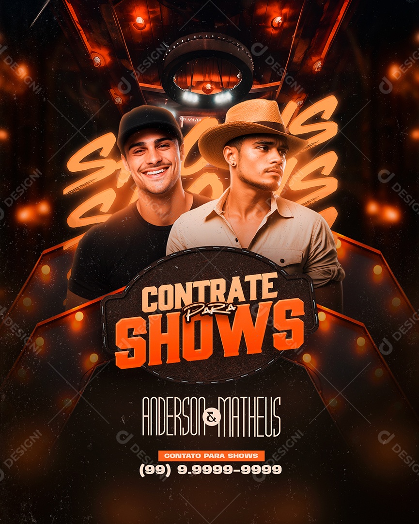 Flyer Contrate para Shows Anderson e Matheus Social Media PSD Editável