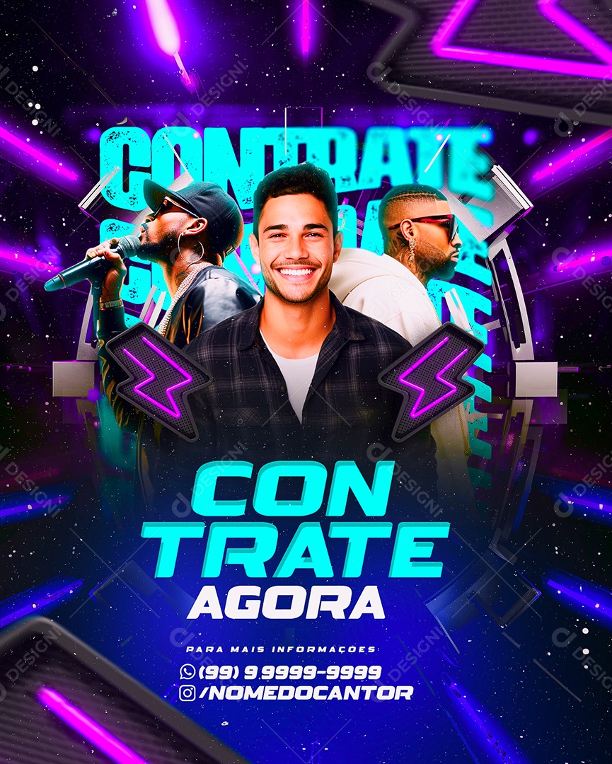 Flyer Contrate Agora Cantor Social Media PSD Editável