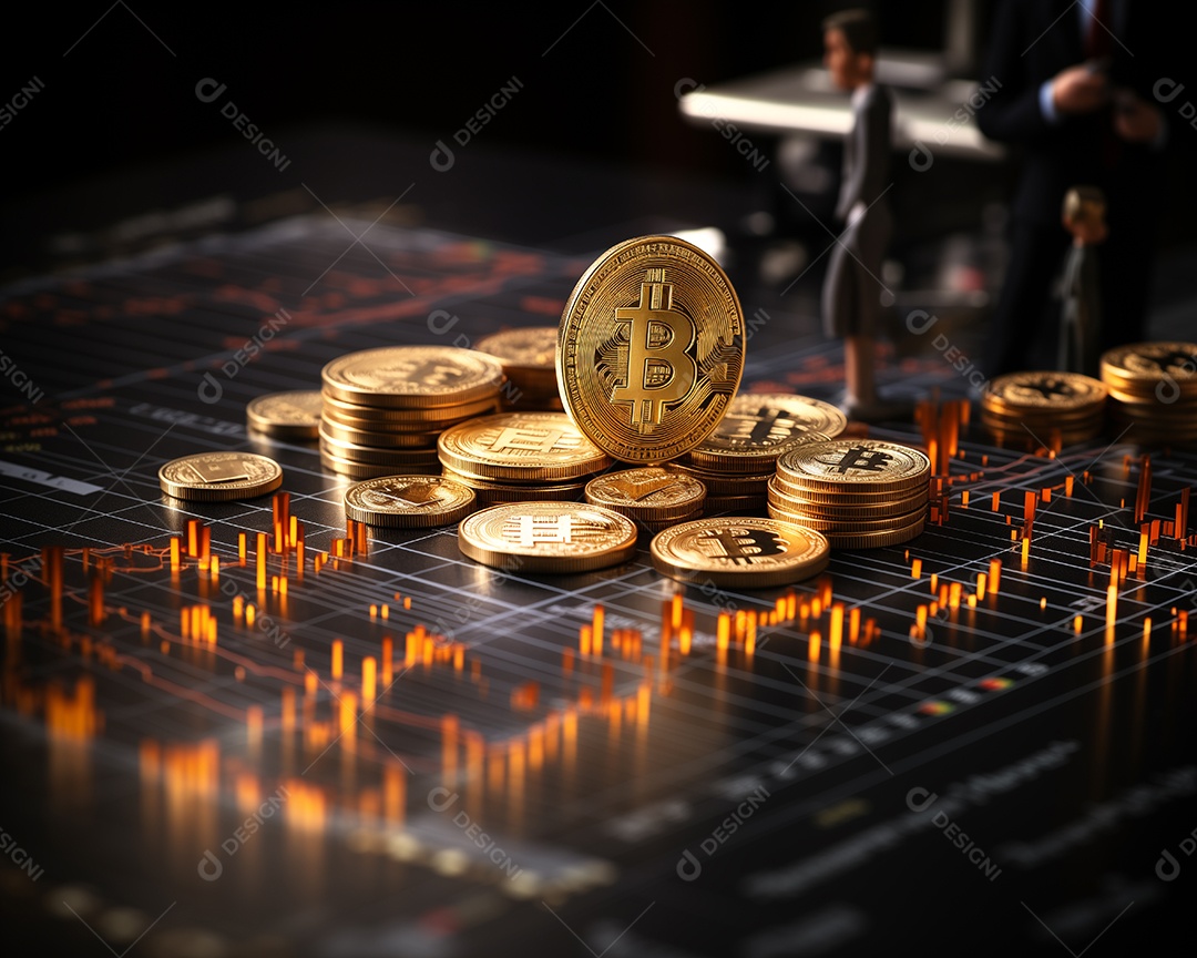 Pessoas em miniatura trabalhando com bitcoins mineração de criptomoeda