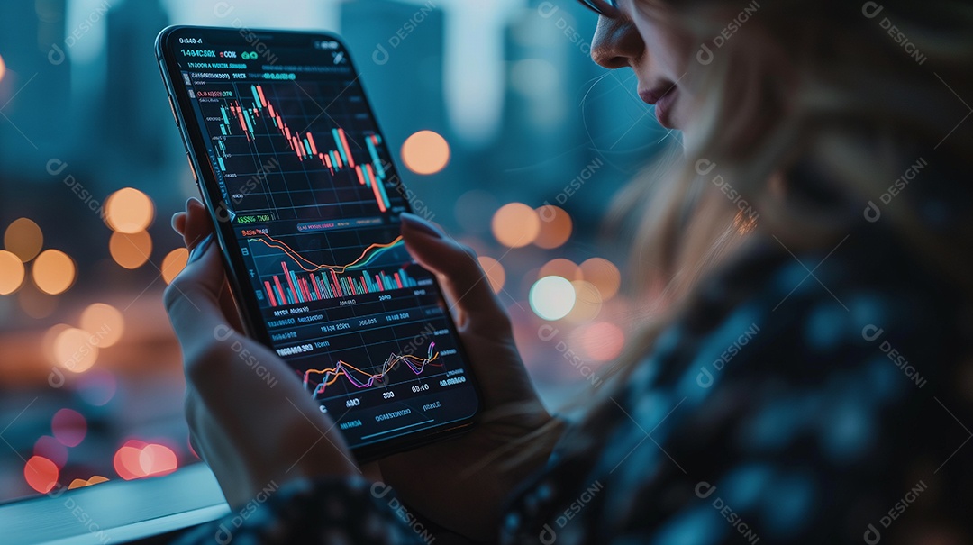 Uma analista financeiro verificando as tendências recentes da bolsa de valores