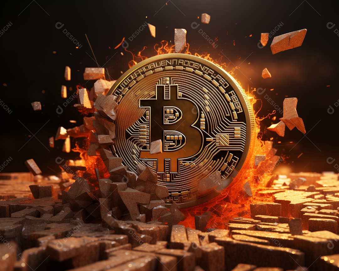 Um bitcoin quebrado conceito de crise no mercado de criptomoedas