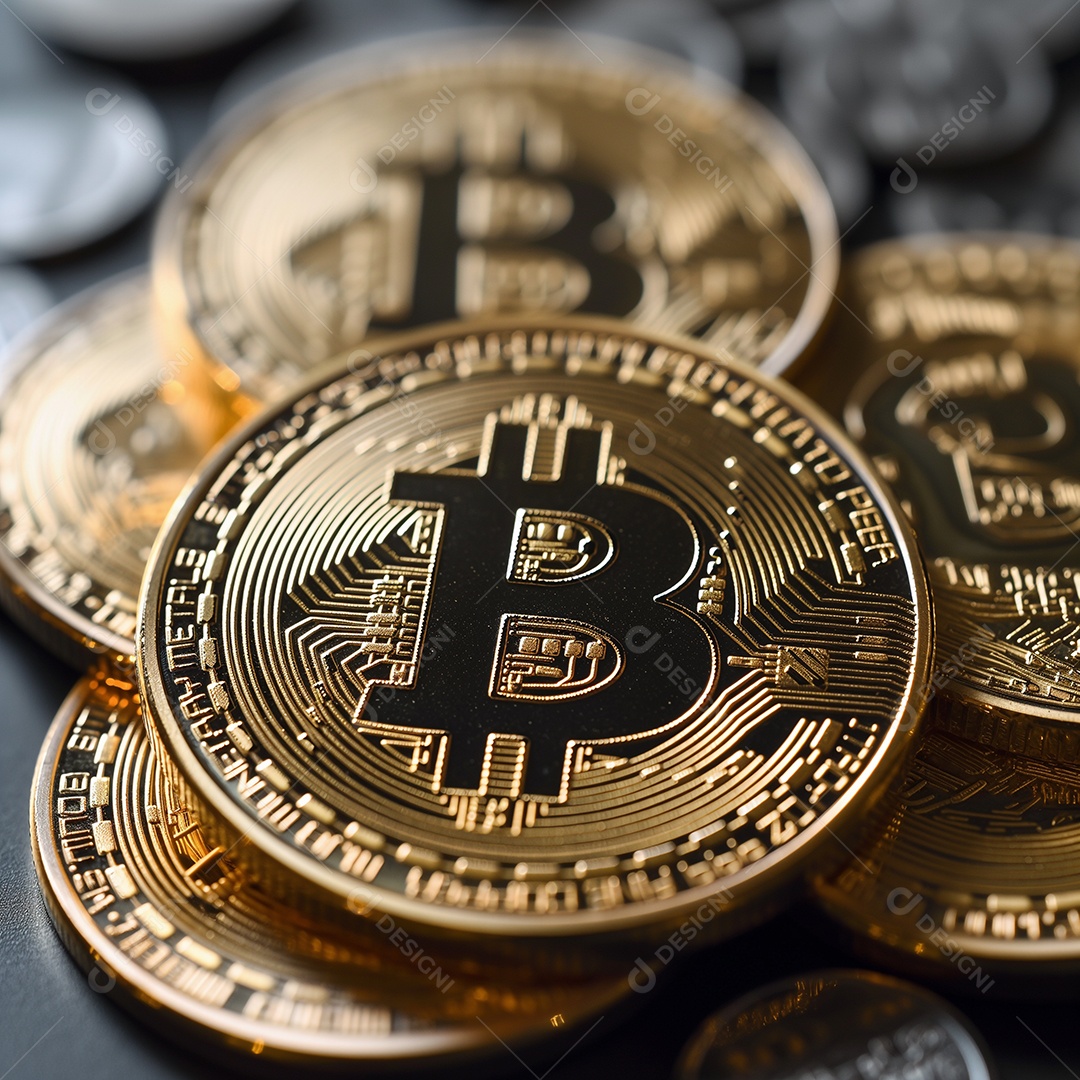Moedas de ouro Bitcoin criptomoeda virtual