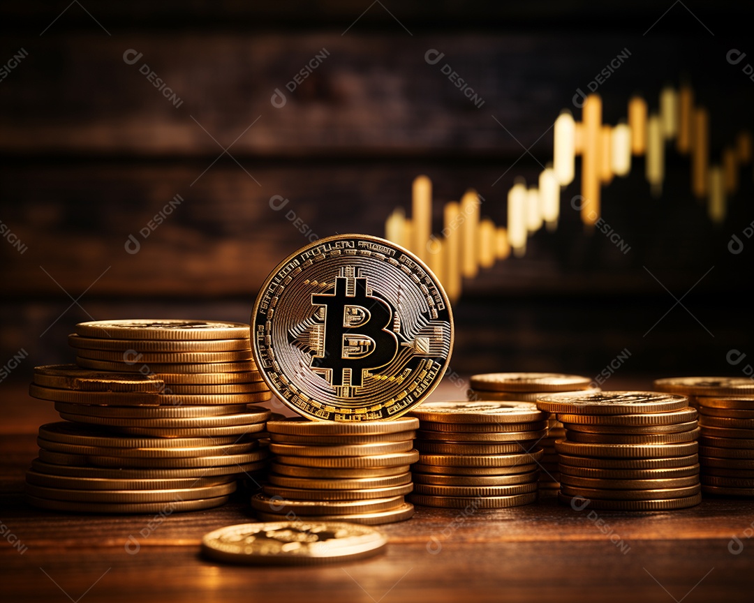 Moedas de ouro Bitcoin criptomoeda virtual