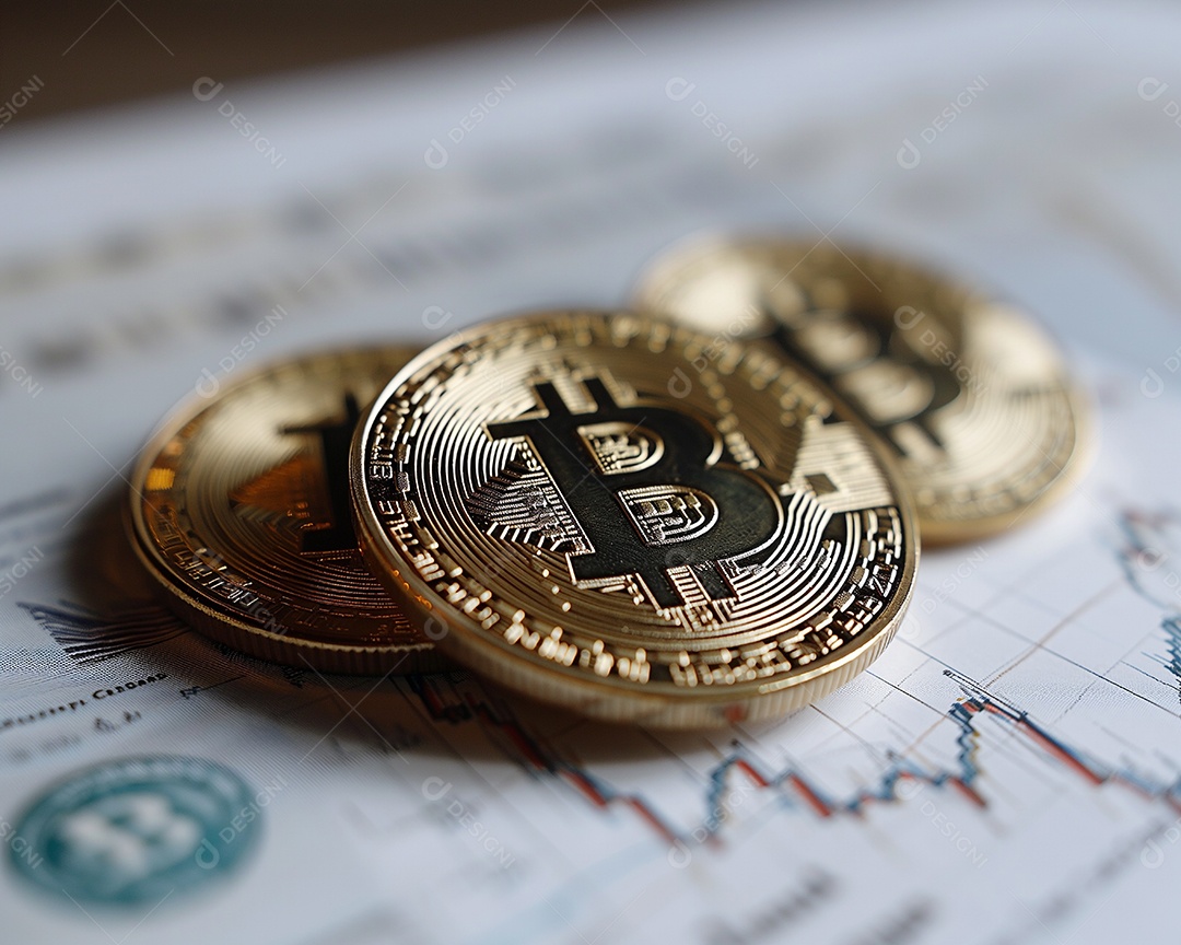 Moedas de ouro Bitcoin criptomoeda virtual