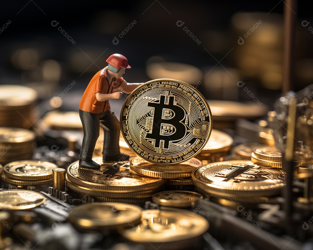 Boneco com moeda de bitcoin