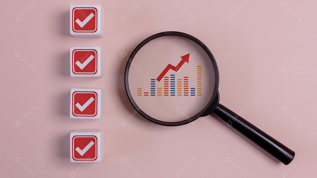 Data with ok check and magnifying glass