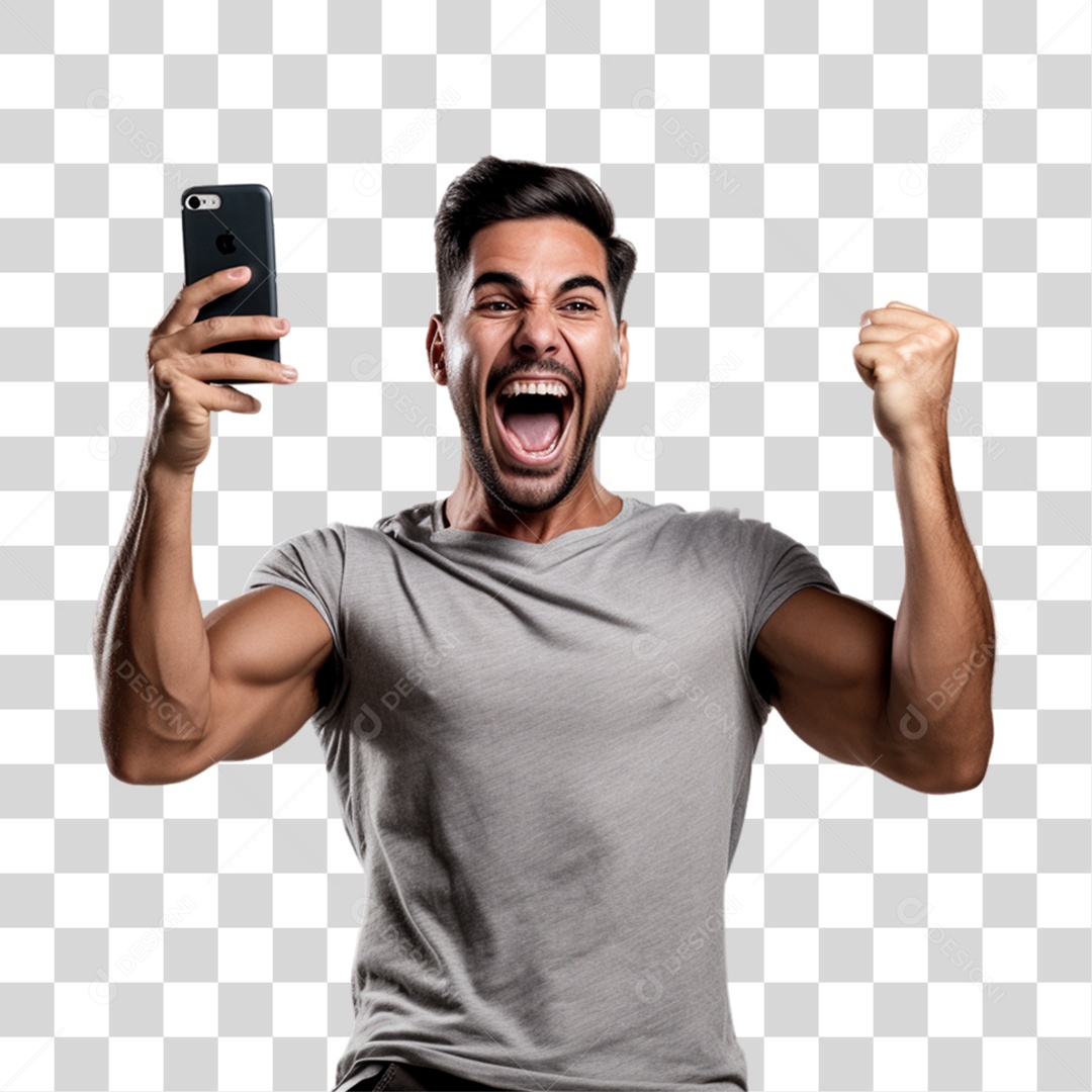 Homem com Celular nas Mãos PNG Transparente