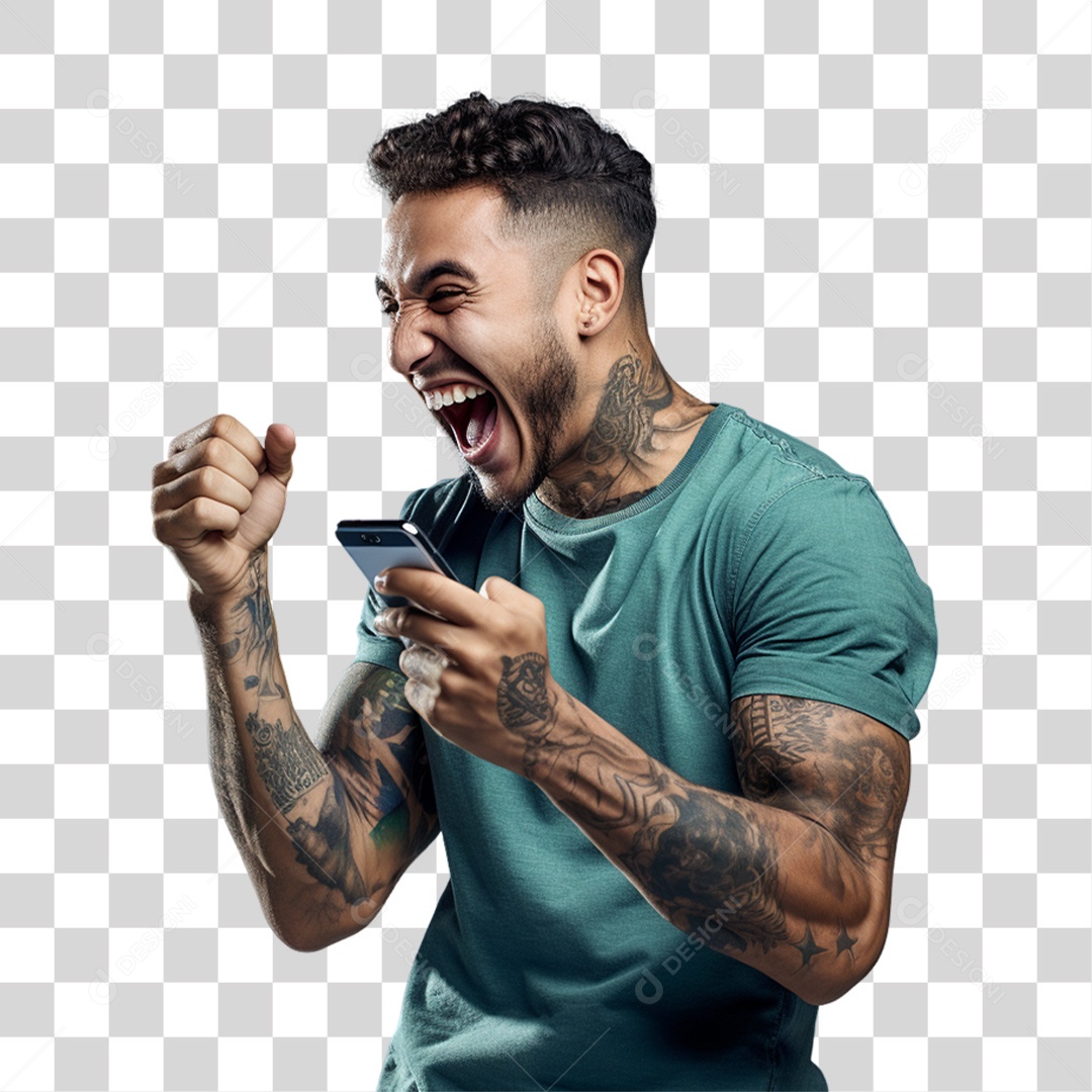 Homem com Celular nas Mãos PNG Transparente