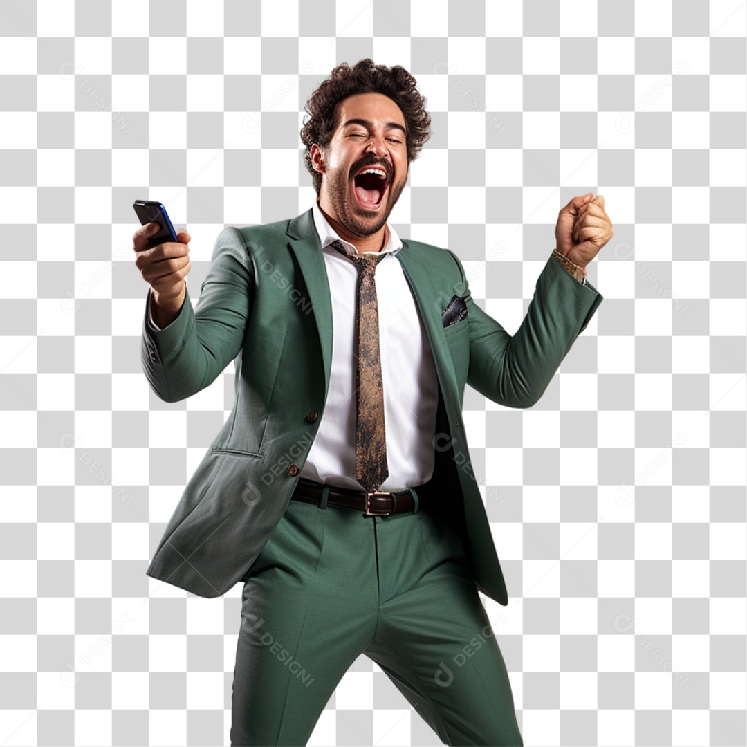 Homem com Celular nas Mãos PNG Transparente