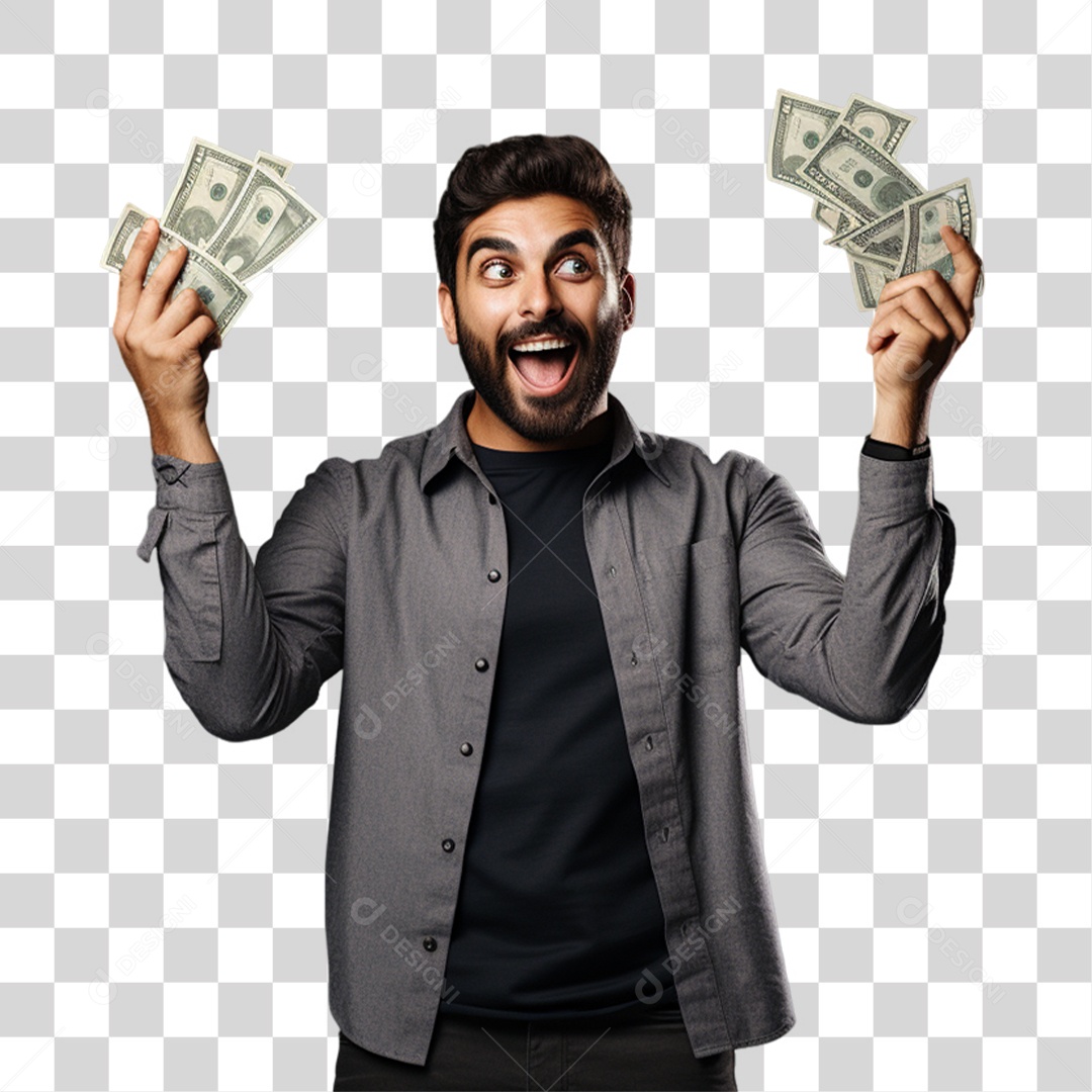 Homem com Dinheiro nas Mãos PNG Transparente