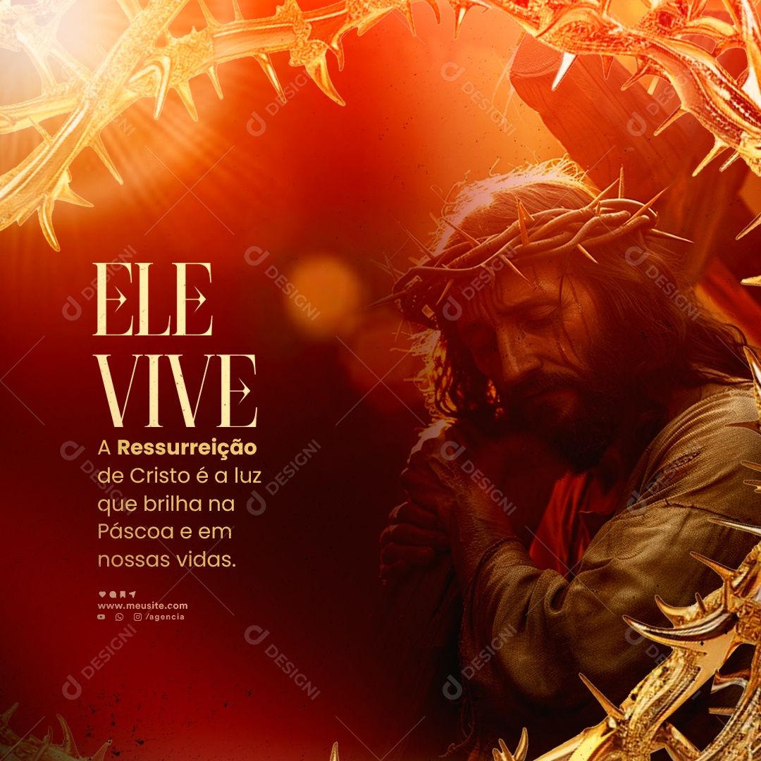 Páscoa 31 de Março Ele Vive Social Media PSD Editável