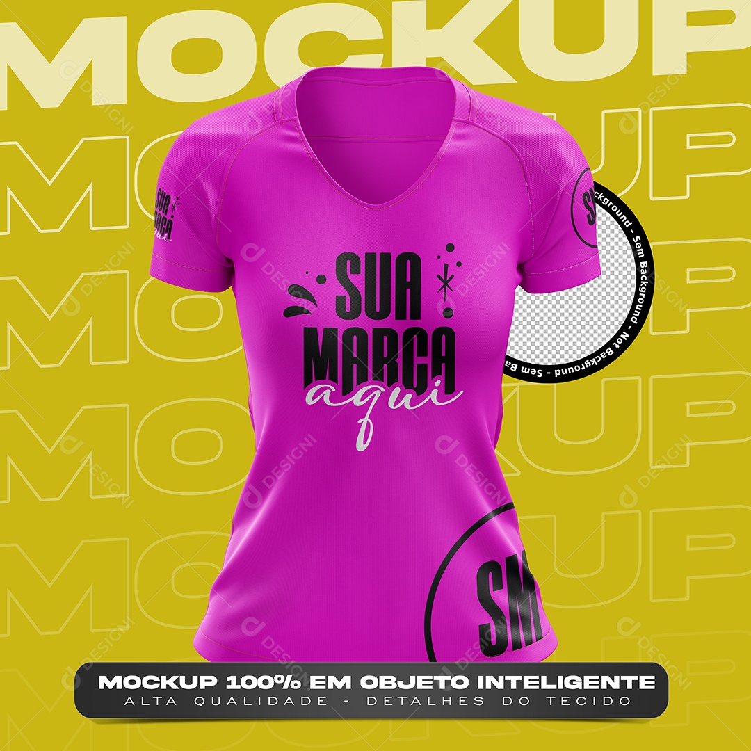 Mockup Camisa Feminina Rosa Vista de Frente PSD Editável