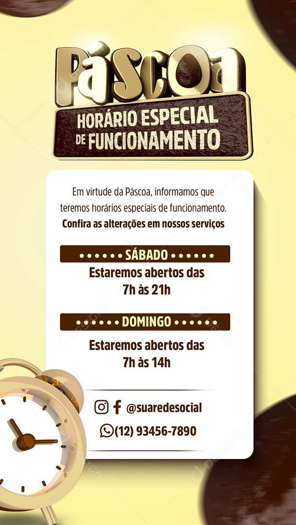 Story Horário Especial de Funcionamento Páscoa Social Media PSD Editável