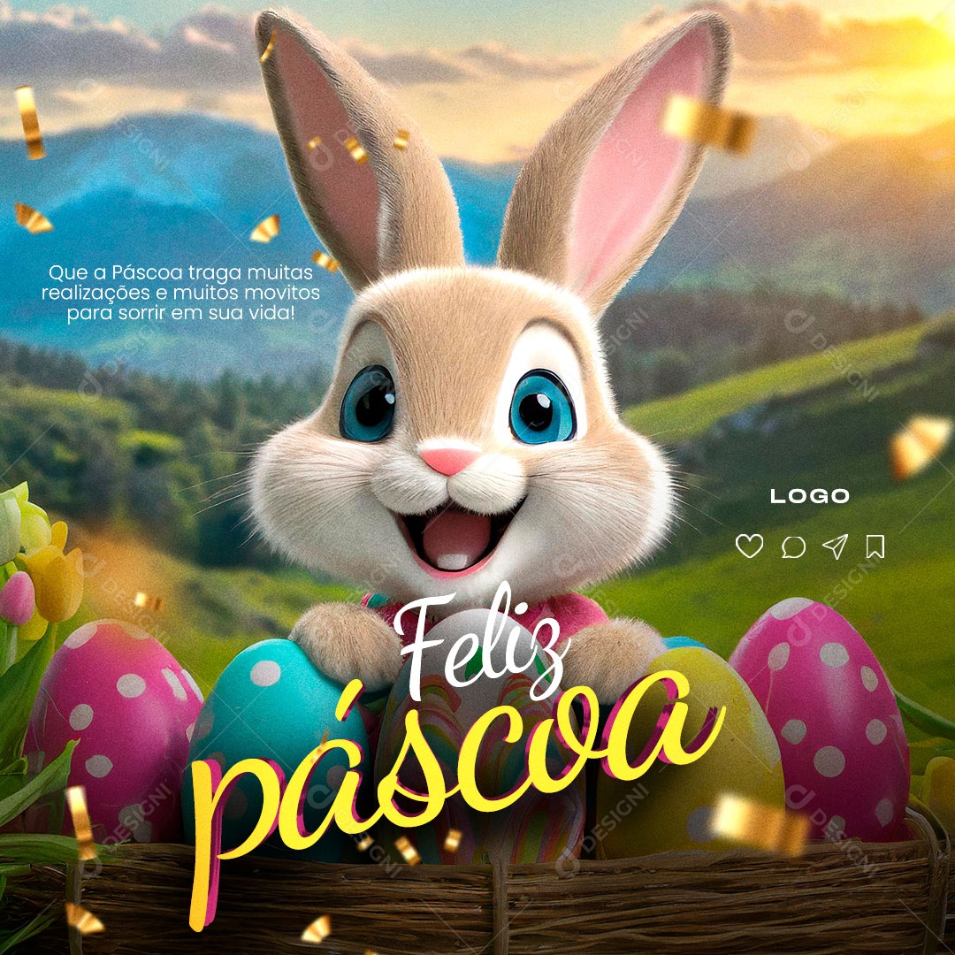Páscoa 31 de Março Traga Muitas Realizações e Muitos Motivos para Sorrir Social Media PSD Editável