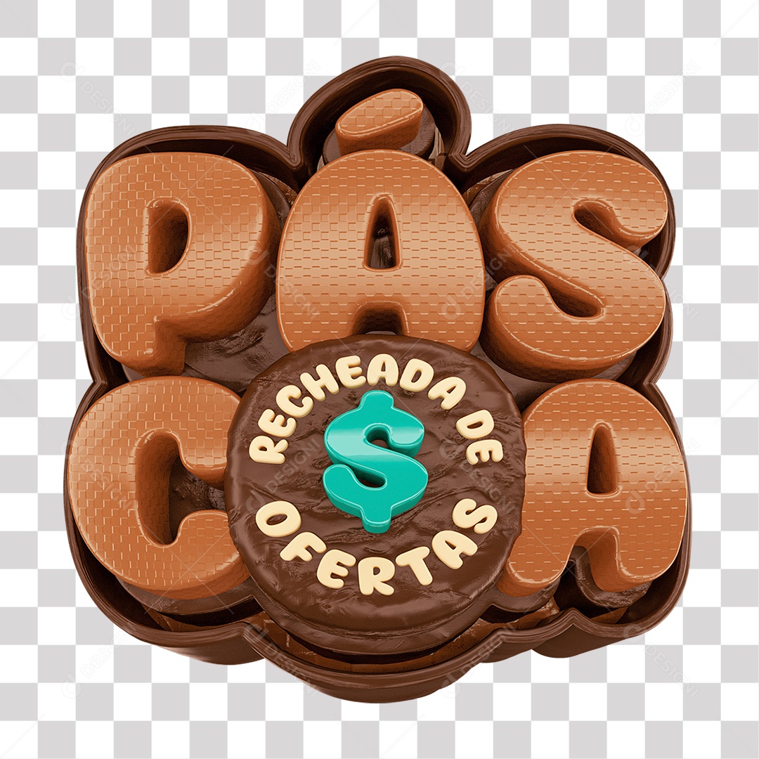 Páscoa Recheada de Ofertas Selo 3D Marrom para Composição PNG Transparente