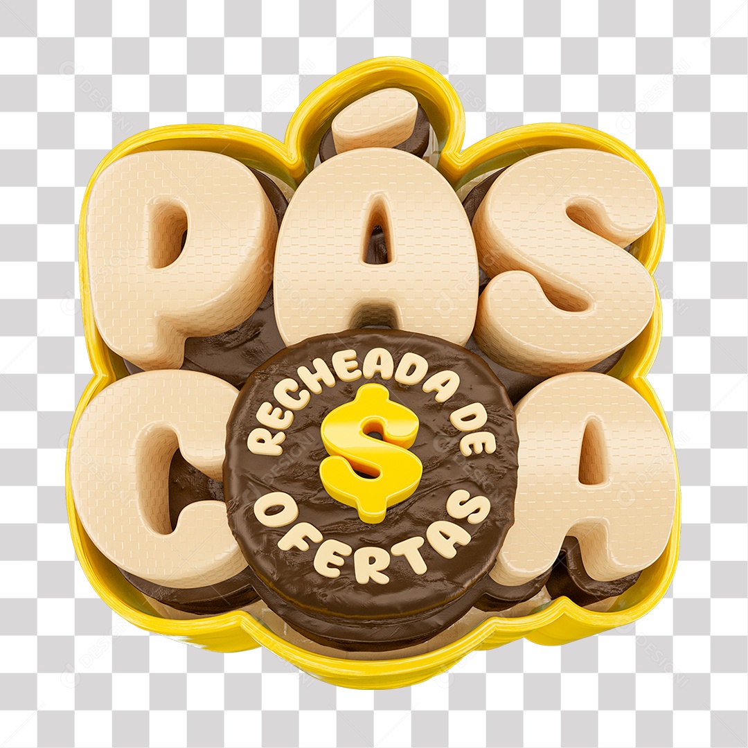 Páscoa Recheada de Ofertas Selo 3D Branco e Marrom para Composição PNG Transparente