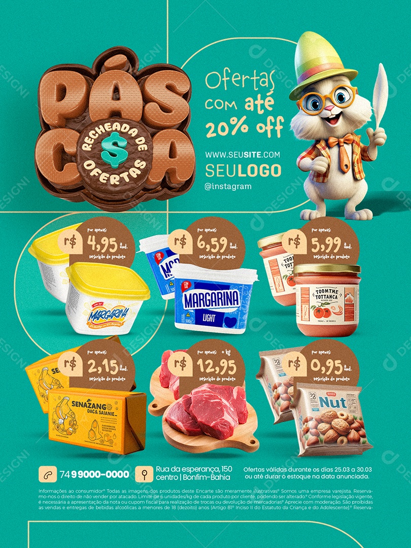 Páscoa Recheada de Ofertas Encarte Margarina Carne Social Media PSD Editável