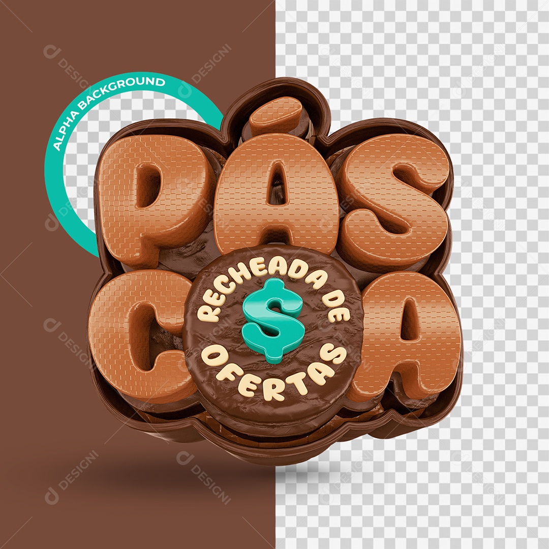 Páscoa Recheada de Ofertas Selo 3D Marrom para Composição PSD