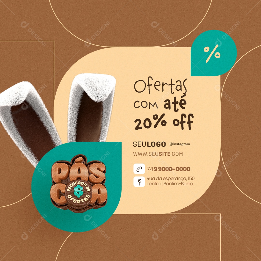 Páscoa Recheada de Ofertas Ofertas com Até 20% Off Social Media PSD Editável