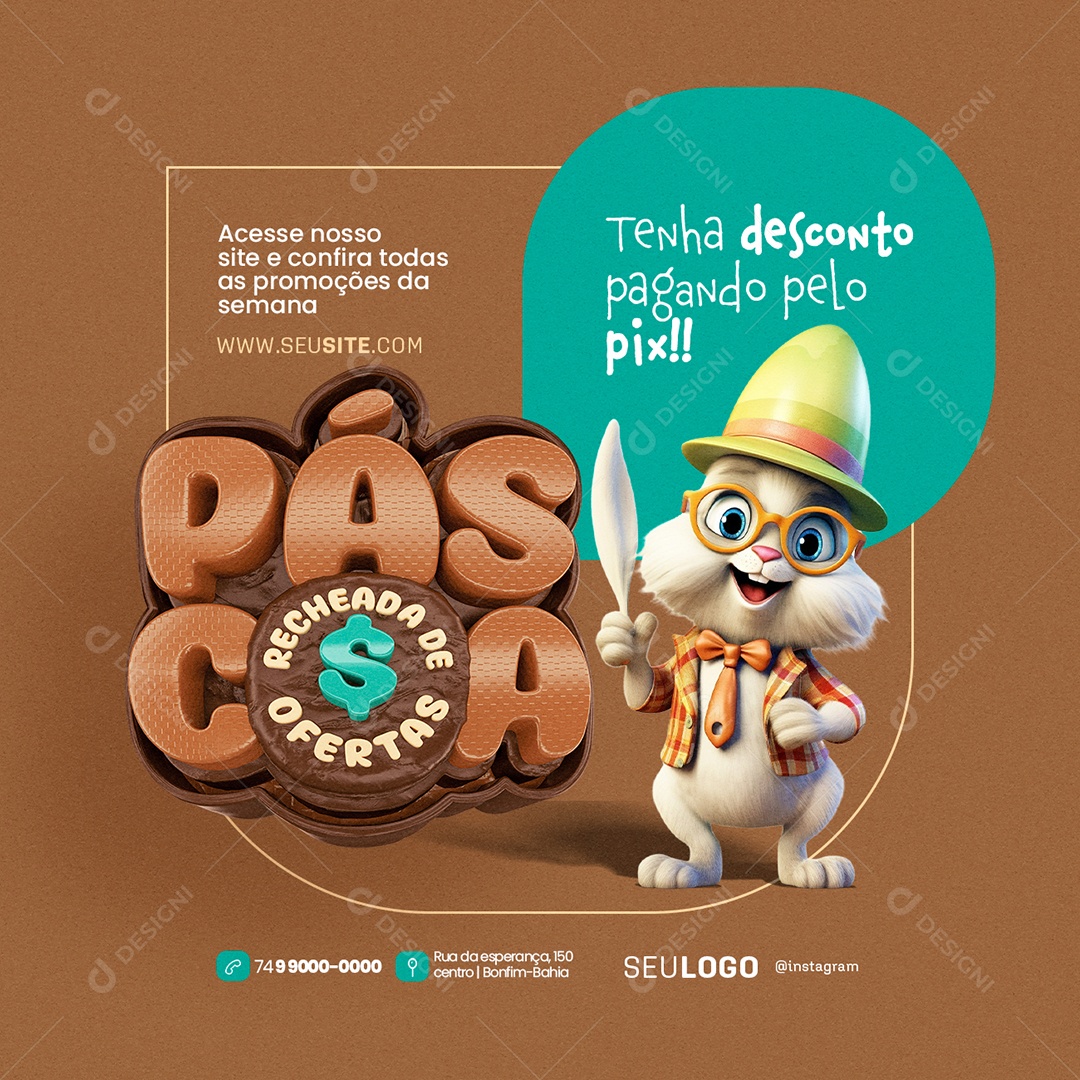 Páscoa Recheada de Ofertas Desconto pagando pelo Pix Social Media PSD Editável