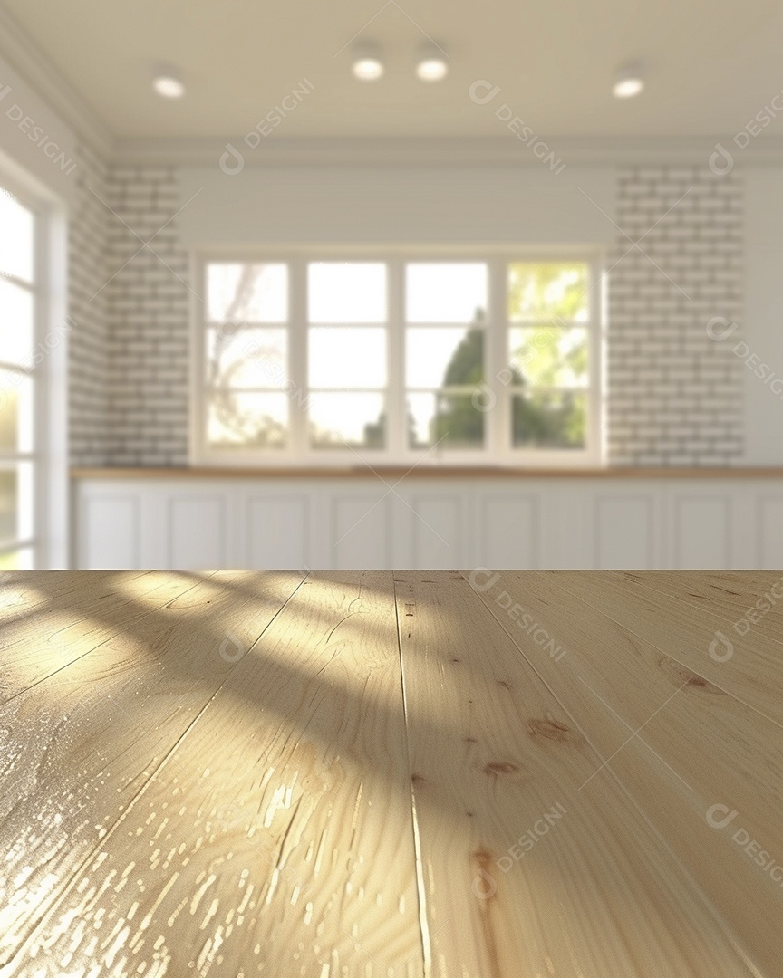 Uma mesa larga em uma cozinha - maquete de design de palco para produtos