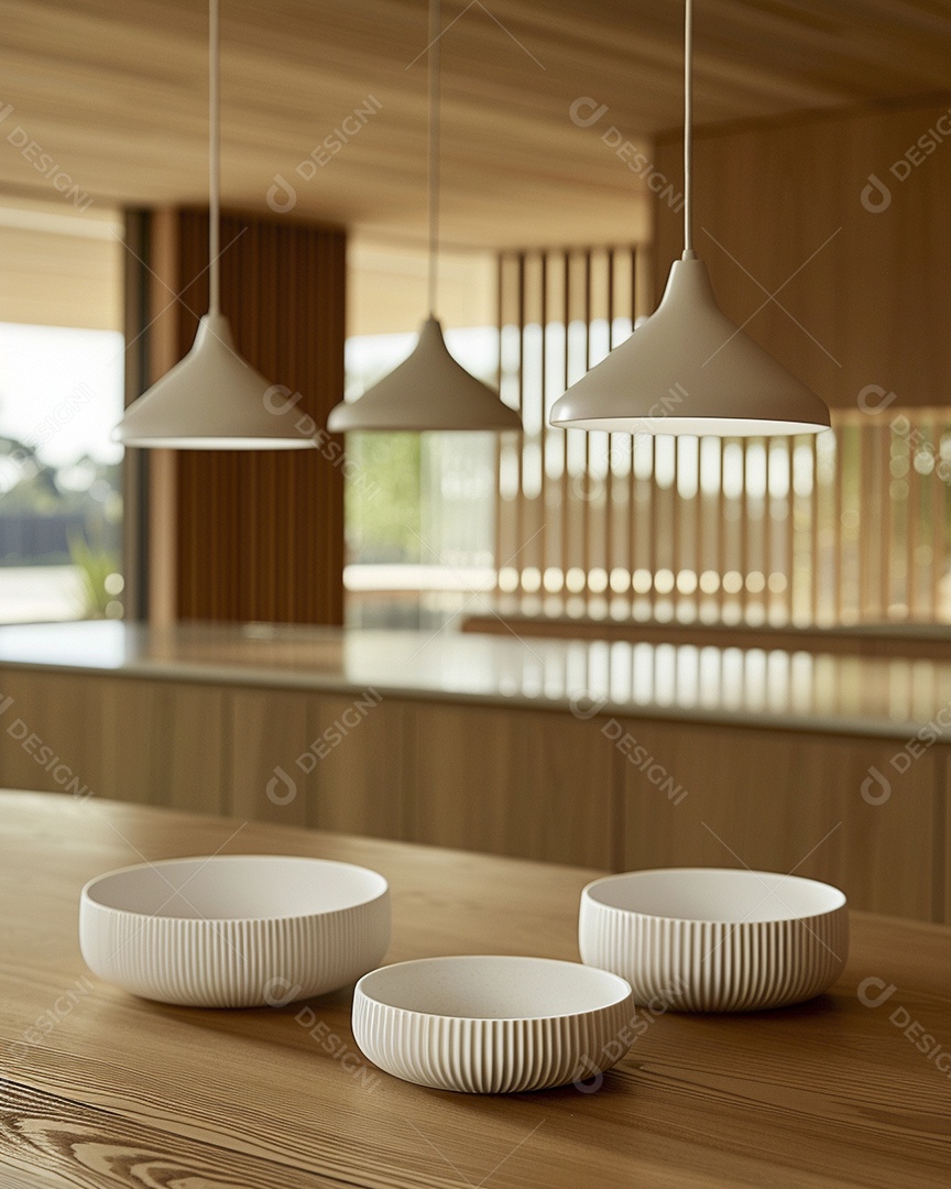 Uma mesa larga em uma cozinha - maquete de design de palco para produtos