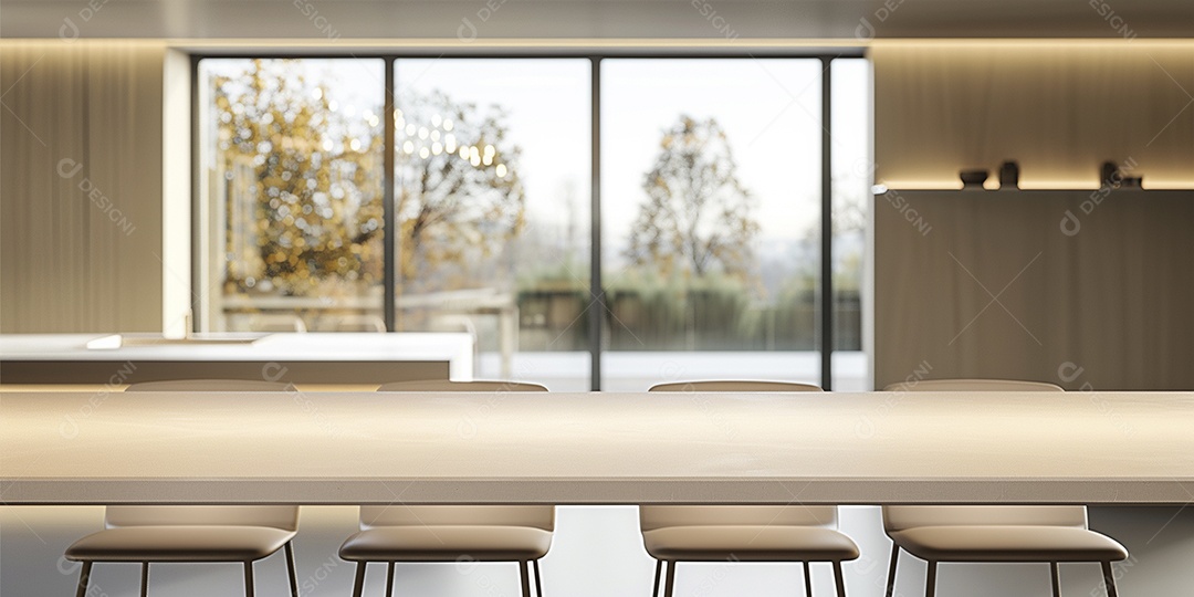 Uma mesa larga em uma cozinha - maquete de design de palco para produtos