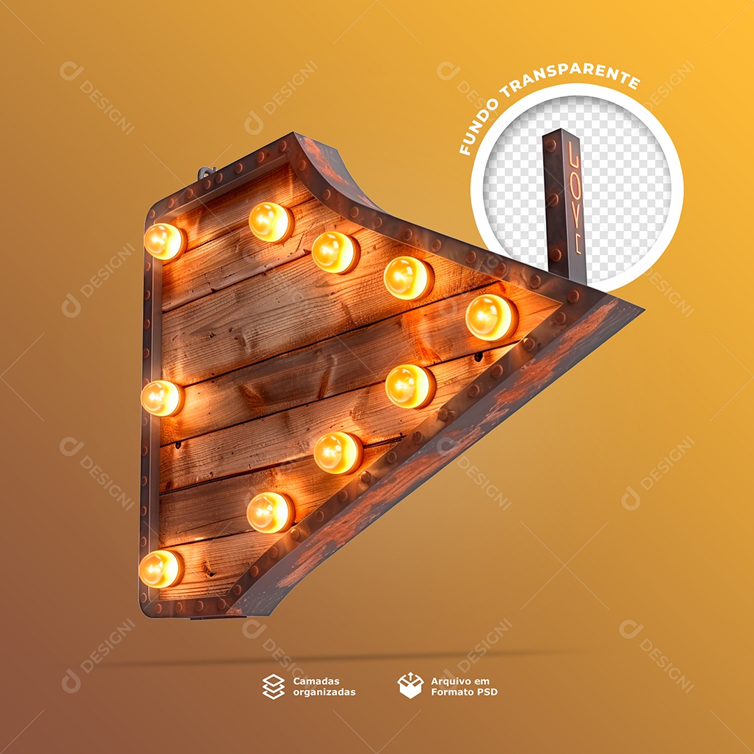 Elemento 3D Base de Madeira com Lâmpadas para Composição PSD