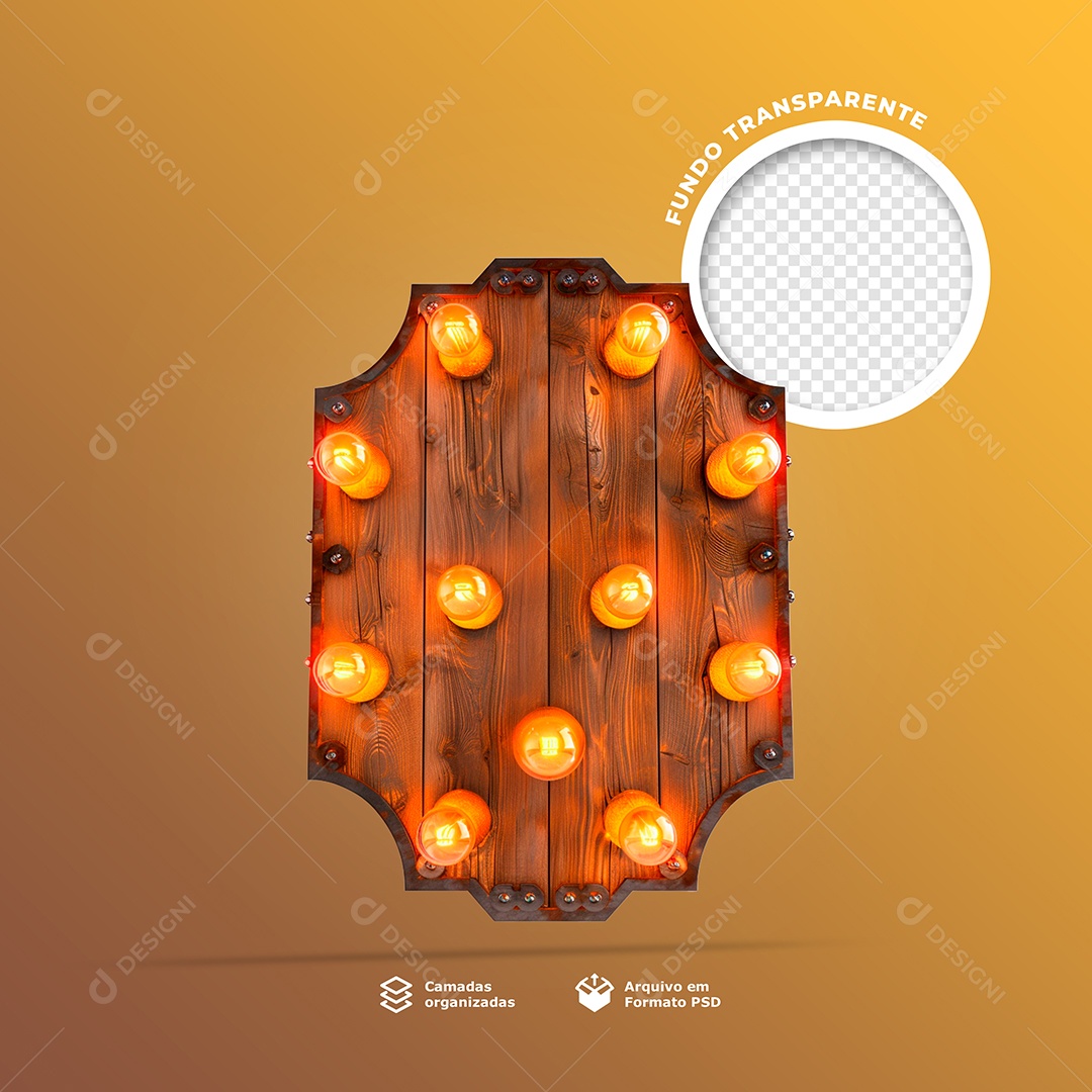 Elemento 3D Base de Madeira com Lâmpadas para Composição PSD