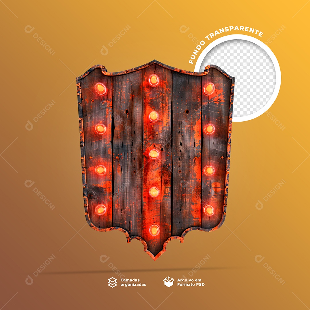 Base de Madeira com Lâmpadas Elemento 3D para Composição PSD