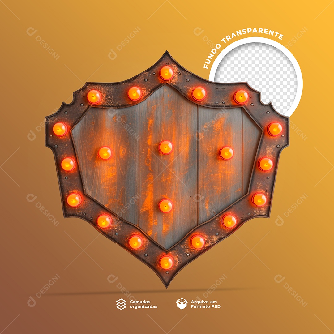 Base de Madeira com Lâmpadas Elemento 3D para Composição PSD