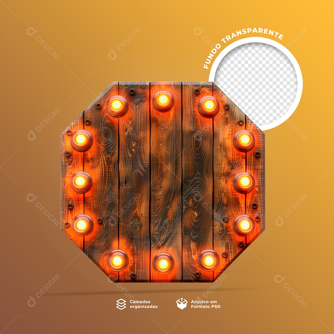 Base de Madeira com Lâmpadas Elemento 3D para Composição PSD