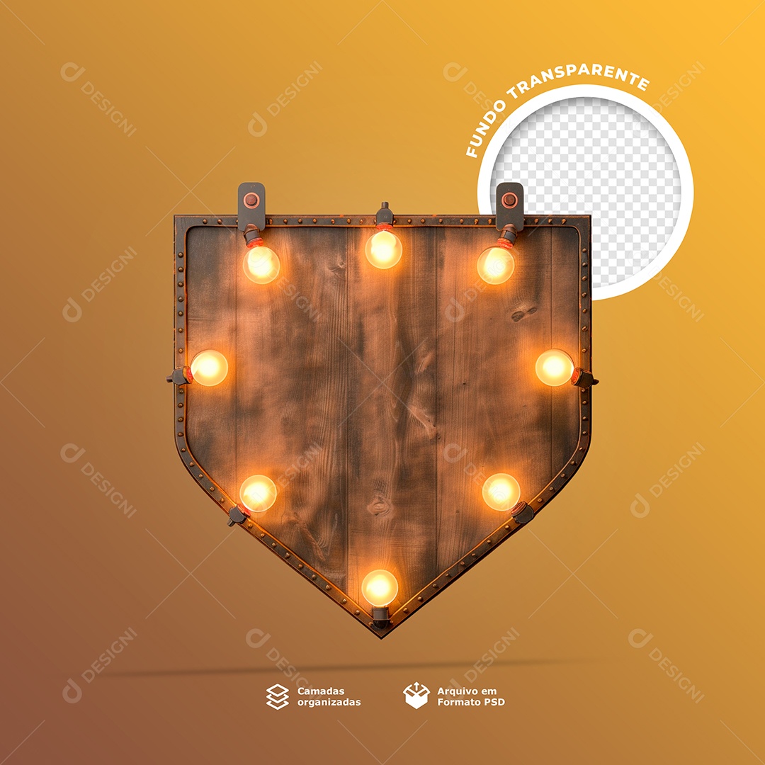 Base de Madeira com Lâmpadas Elemento 3D para Composição PSD