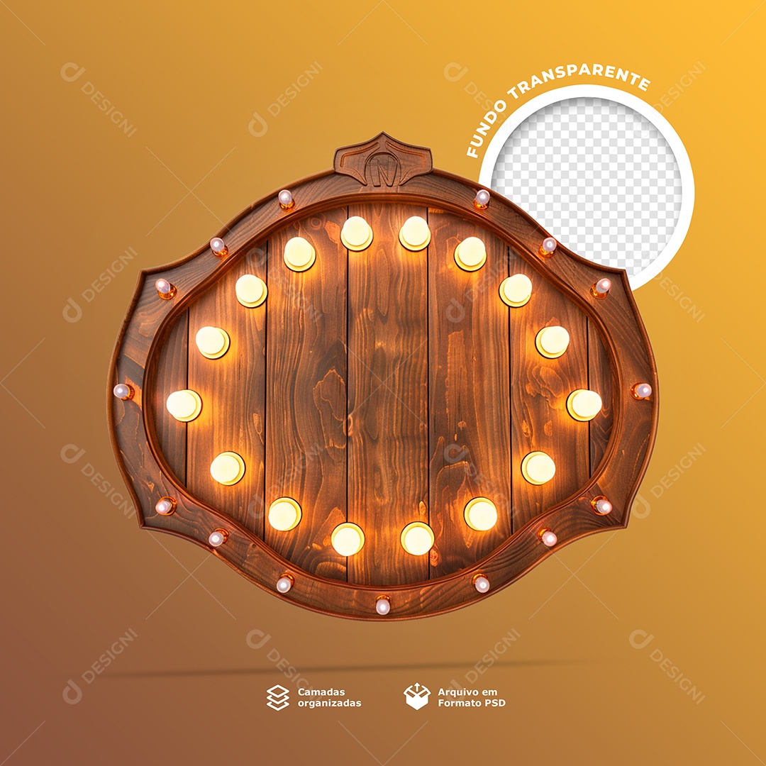 Base de Madeira com Lâmpadas de Led Elemento 3D para Composição PSD