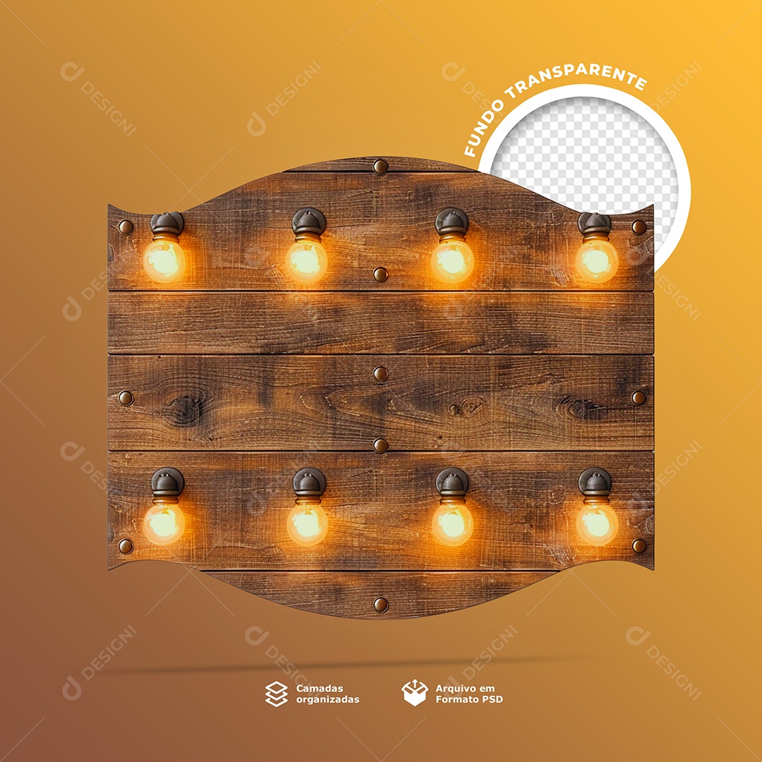 Elemento 3D Base de Madeira com Lâmpadas de Led para Composição PSD