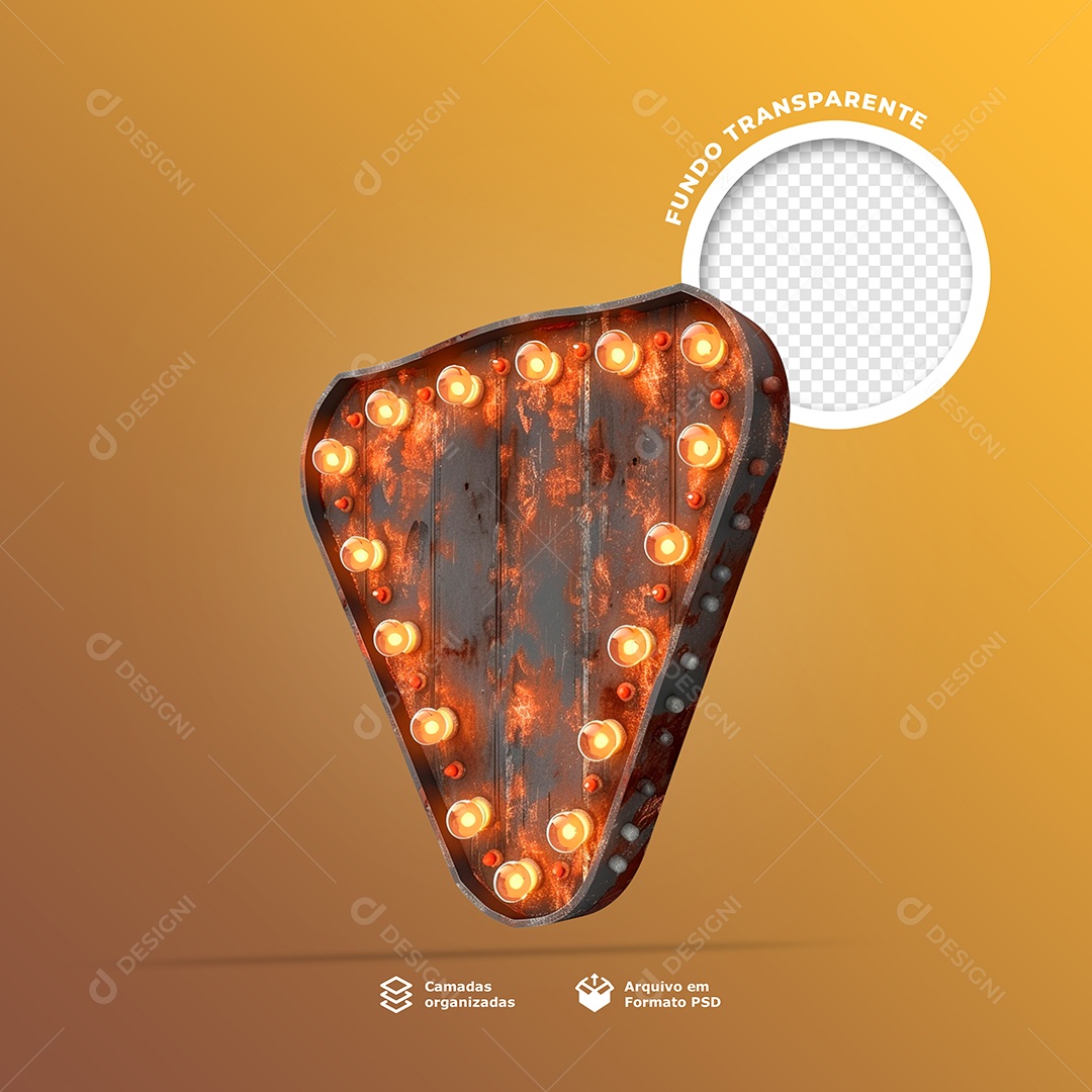 Elemento 3D Base de Madeira com Lâmpadas de Led para Composição PSD