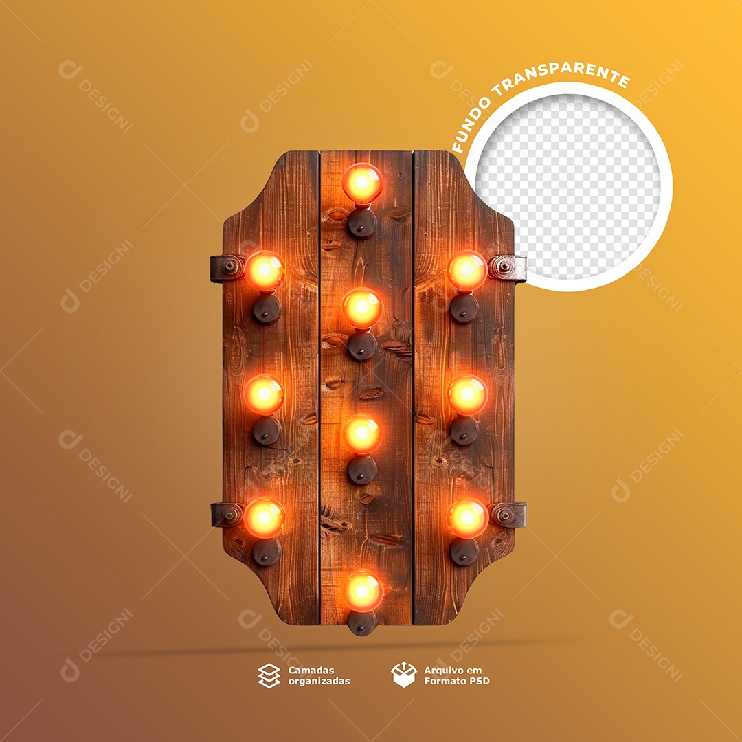 Elemento 3D Base de Madeira com Lâmpadas de Led para Composição PSD