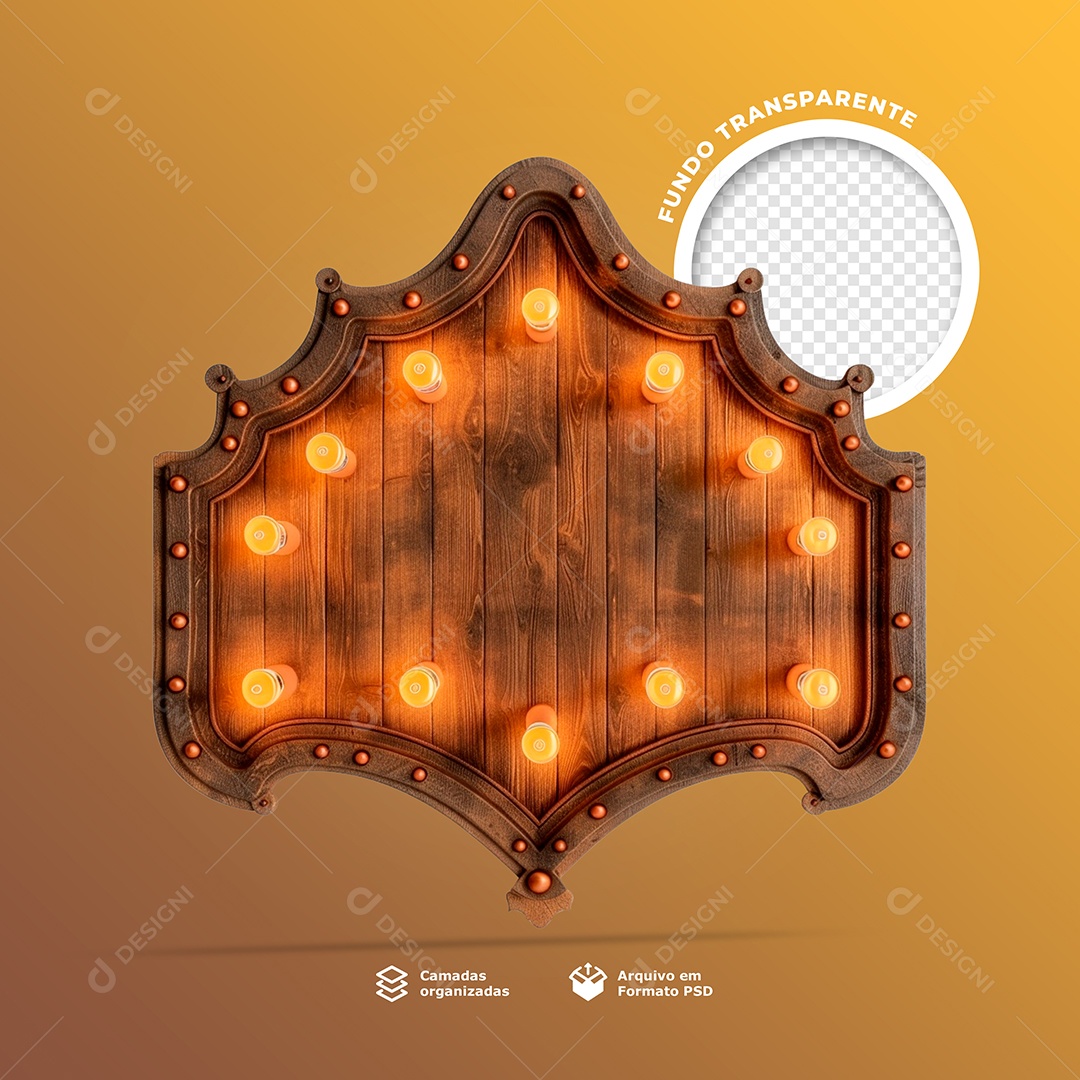 Elemento 3D Base de Madeira com Lâmpadas de Led para Composição PSD
