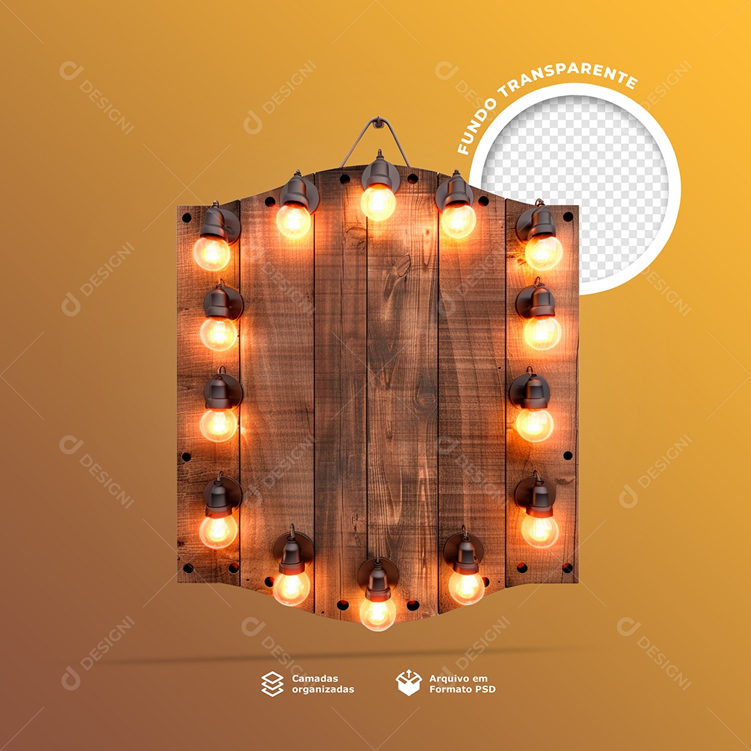 3D Wooden Panel Base Element with Led Lamps for PSD Composition