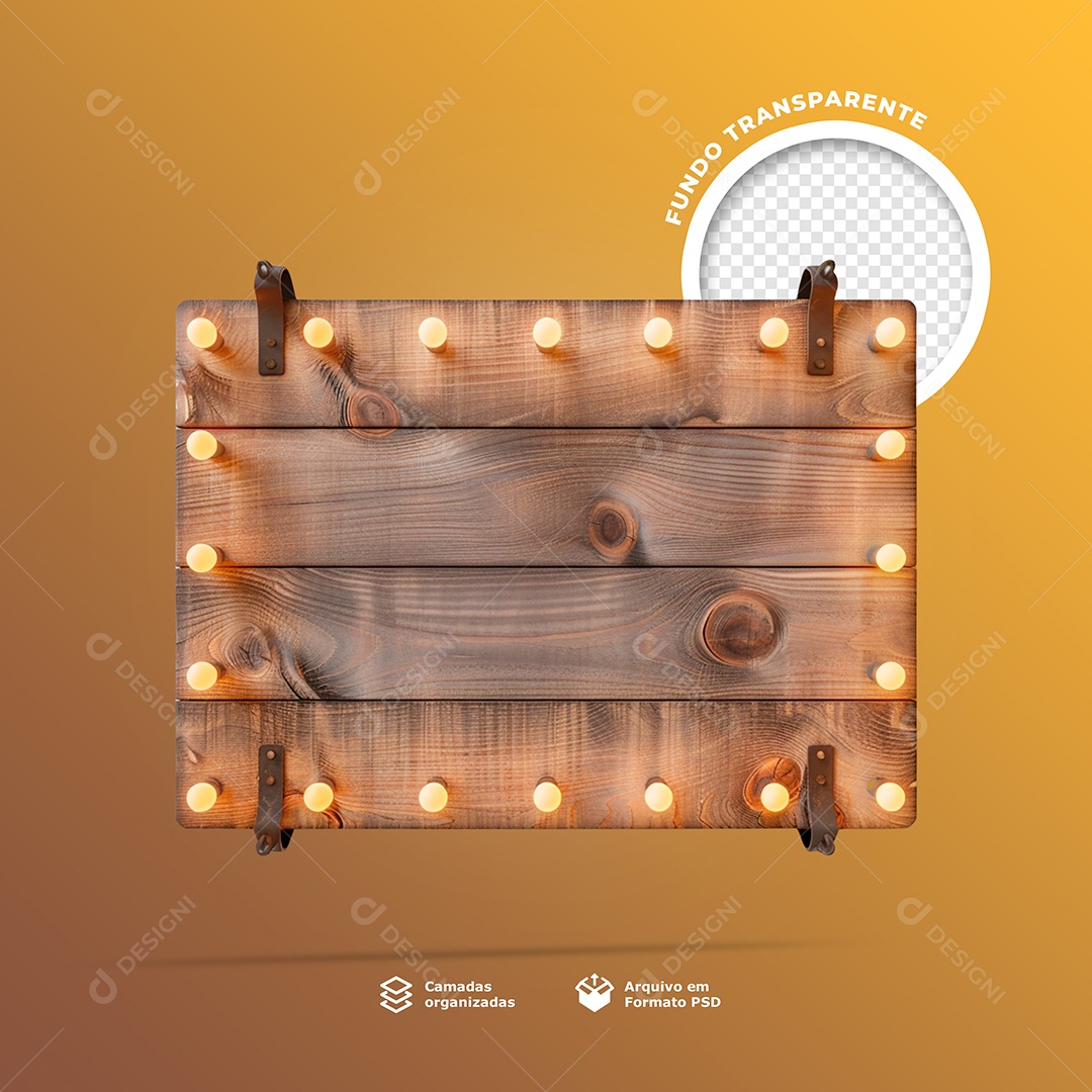 Wooden Board Base with Led Lamps - 3D Element for PSD Composition