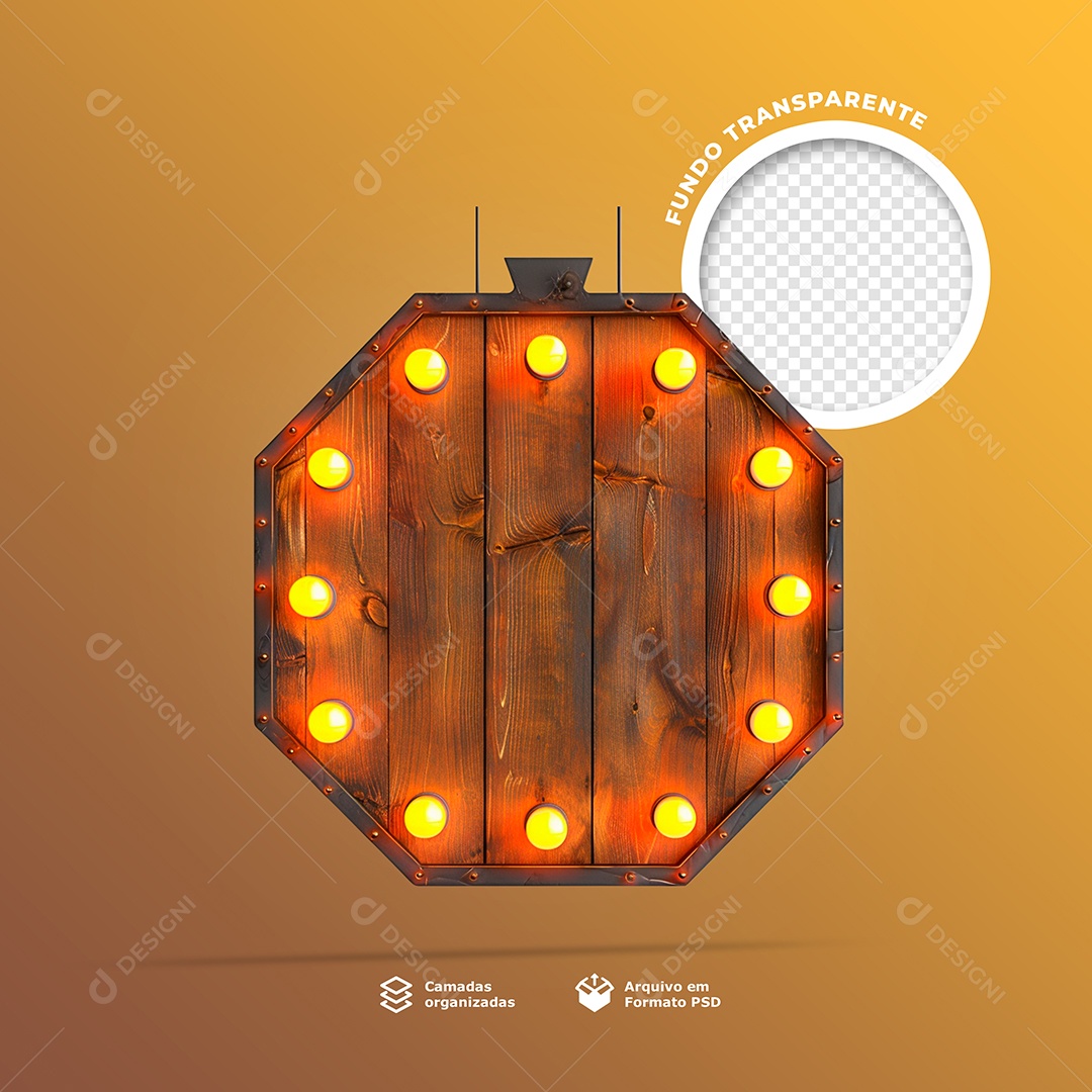 Base Painel de Madeira com Lâmpadas de Led Elemento 3D para Composição PSD