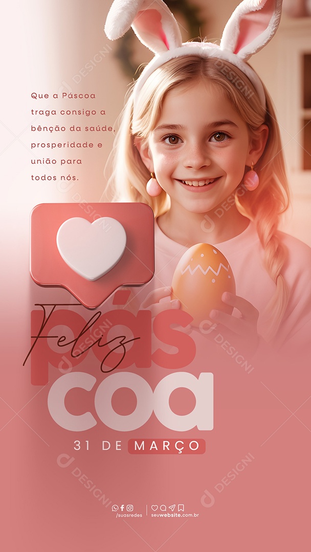 Story Feliz Páscoa 31 de Março Social Media PSD Editável